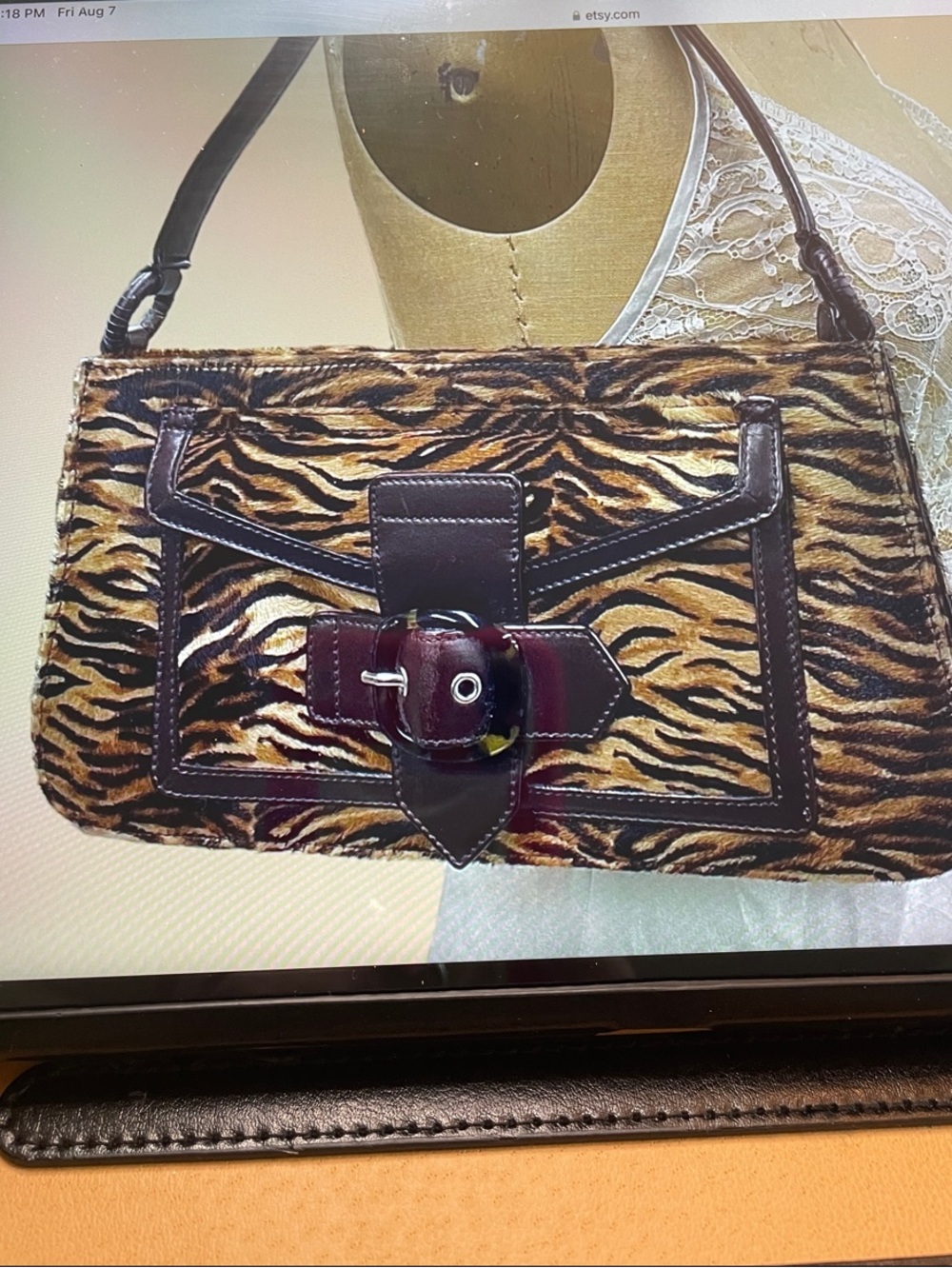 Via Spiga leopard animal  pony hair Shoulder Bag with Brown Leather Trim vintage